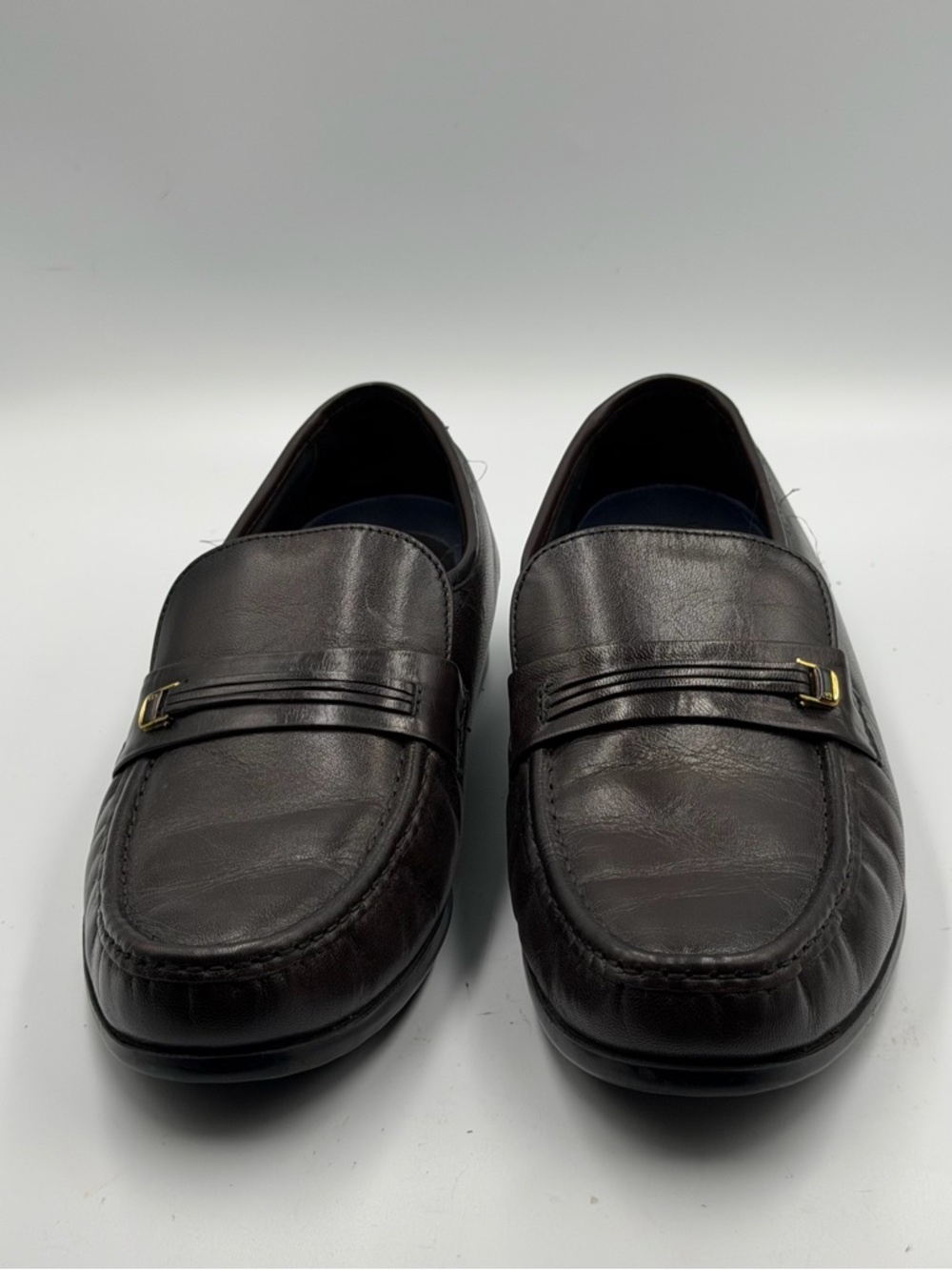 Bostonian Men’s Leather Slip-On Loafers in Dark Brown with Gold Accent